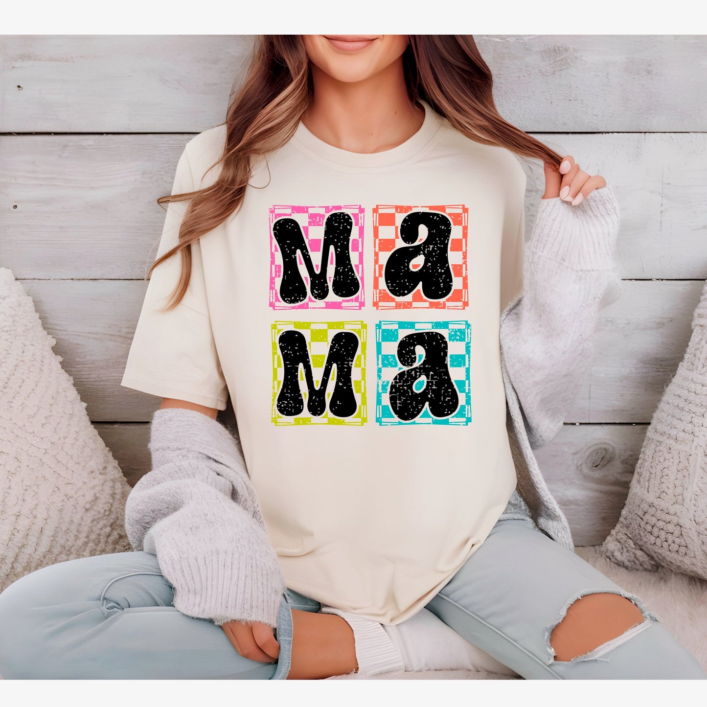 Colorful Checkered MAMA Tee