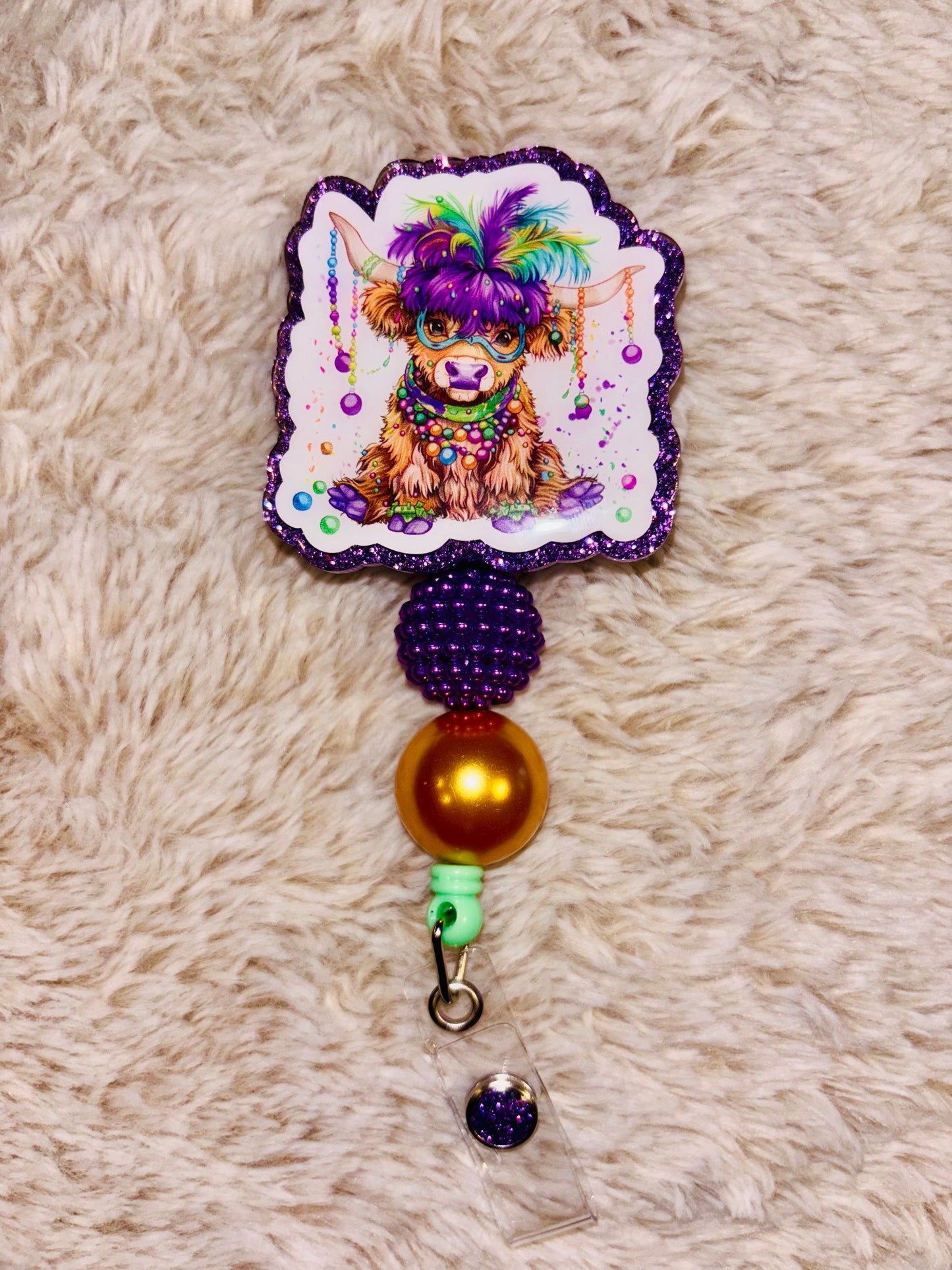 Mardi Gras Cow Badge Reel