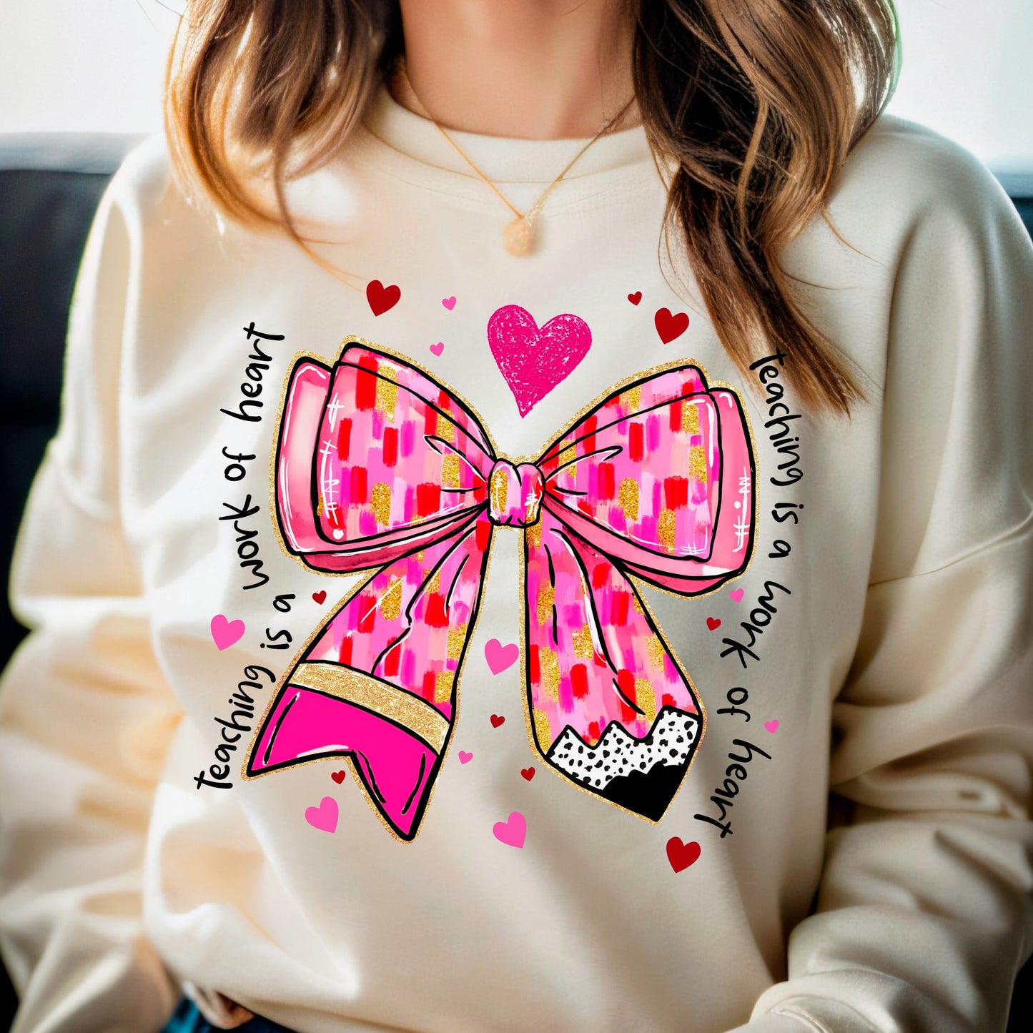 Teacher Valentine Pencil Bow Sweatshirt