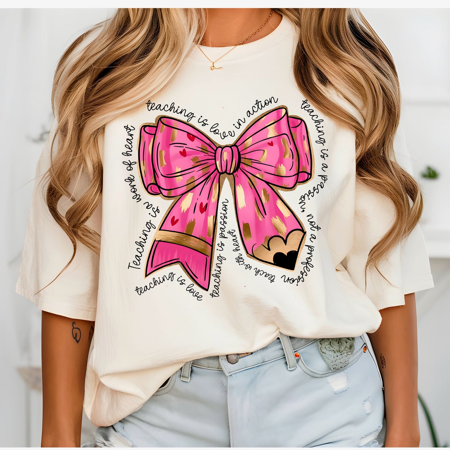 Teacher Pencil Bow Tee