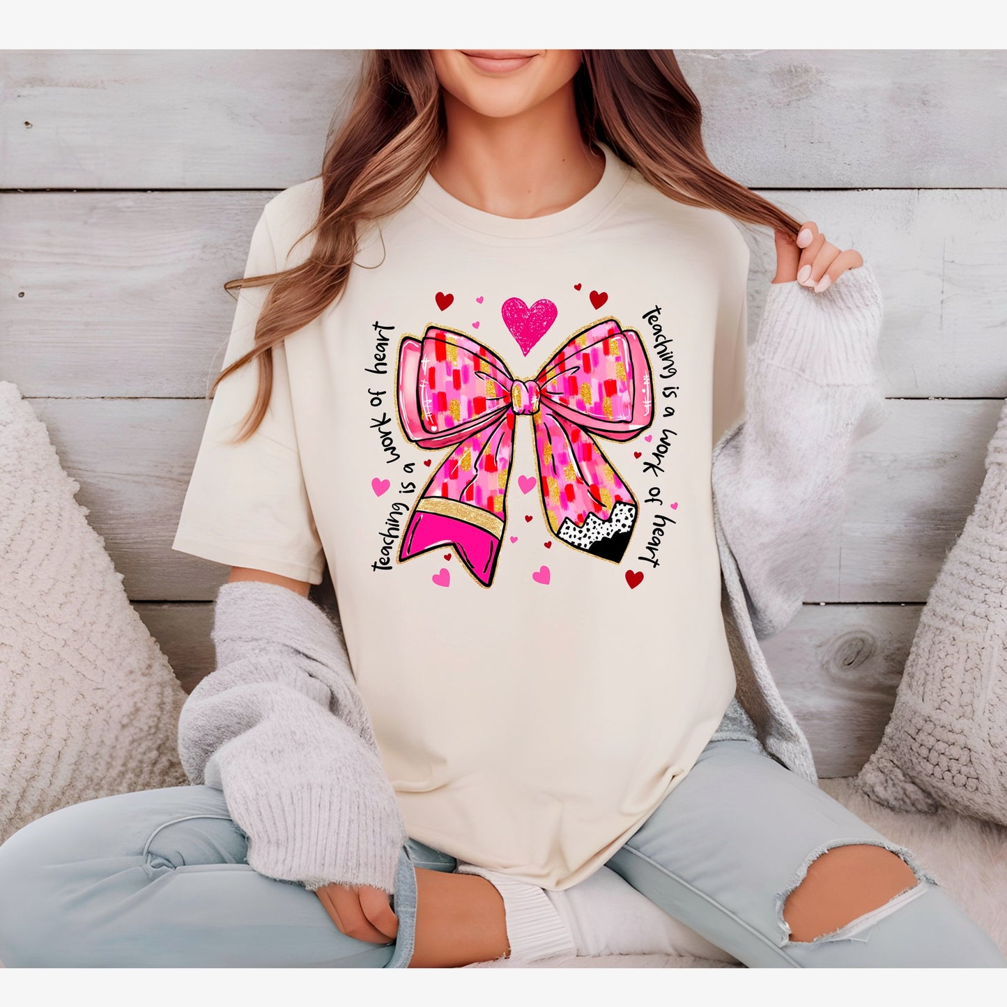 Valentine Teacher Pencil Bow Tee