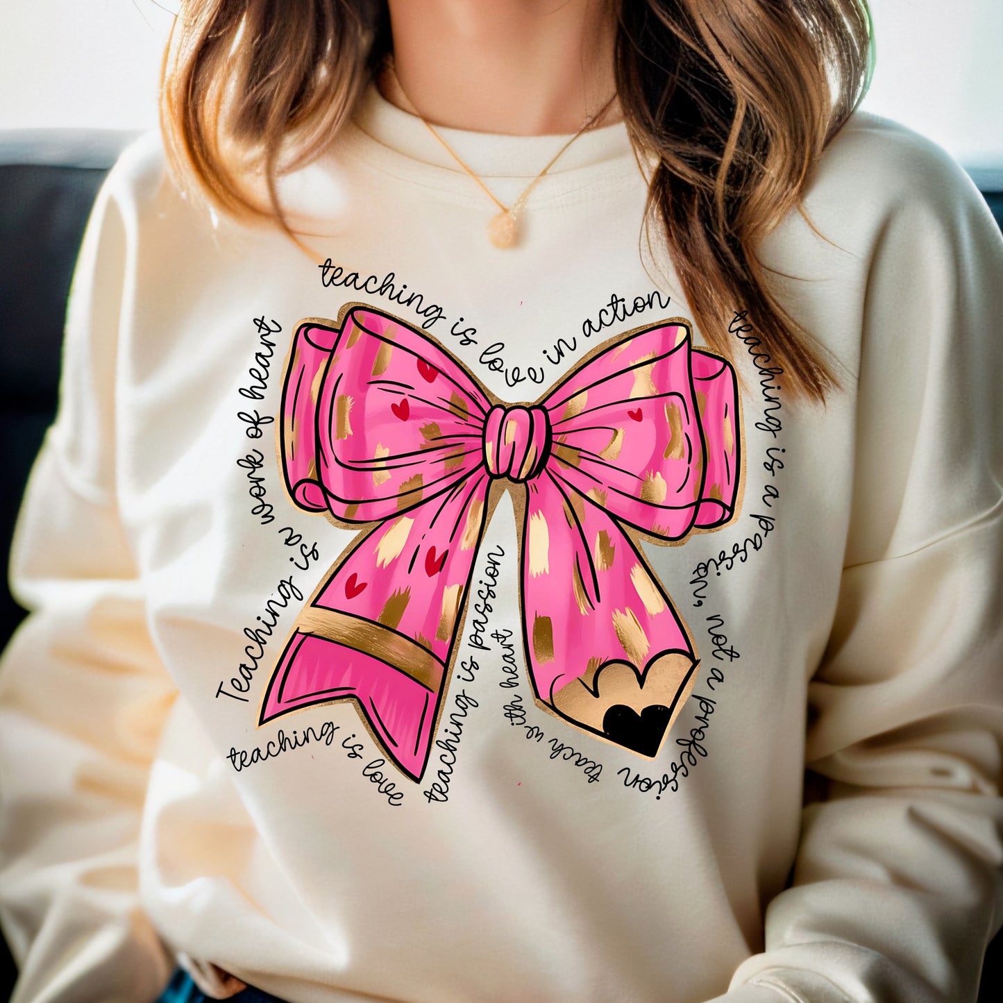 Teacher Pencil Bow Sweatshirt