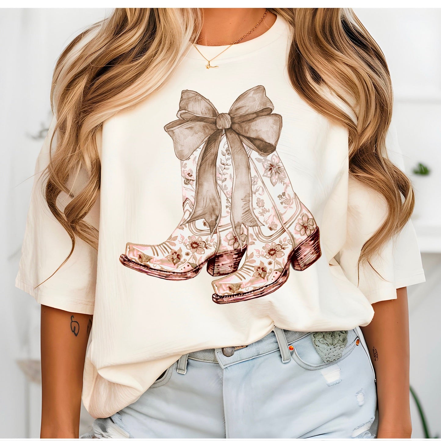 Boho Floral Cowboy Boots Tee - KLC by Karelyn D
