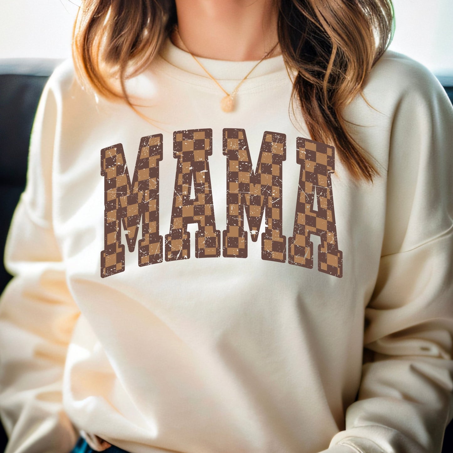 Brown Checkered Mama Sweatshirt - KLC by Karelyn D