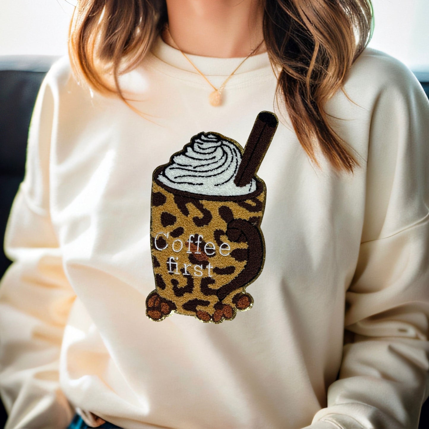Leopard Coffee First Sweatshirt - KLC by Karelyn D
