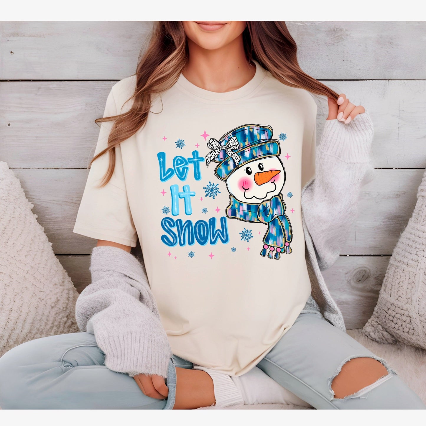 Let it snow Snowman Ivory Tee - KLC by Karelyn D