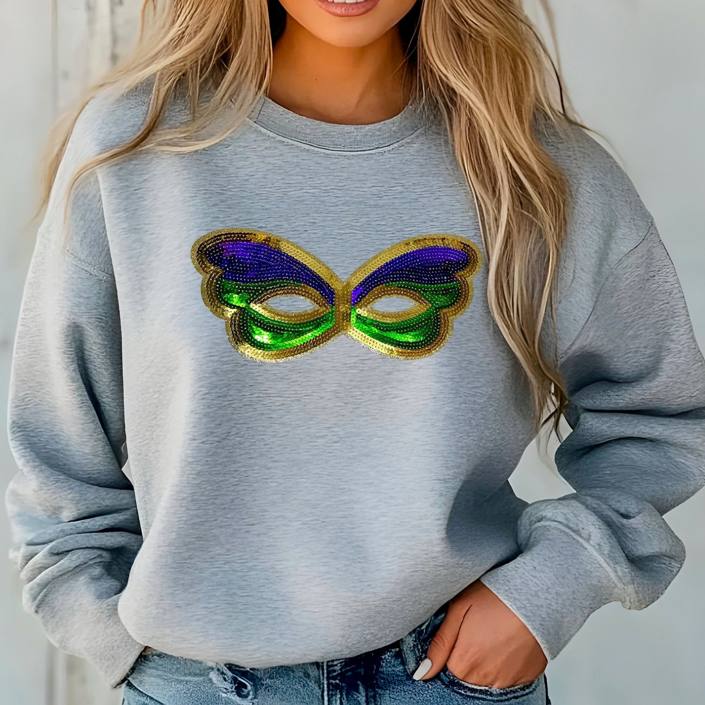 Mardi Gras Mask Sweatshirt - KLC by Karelyn D