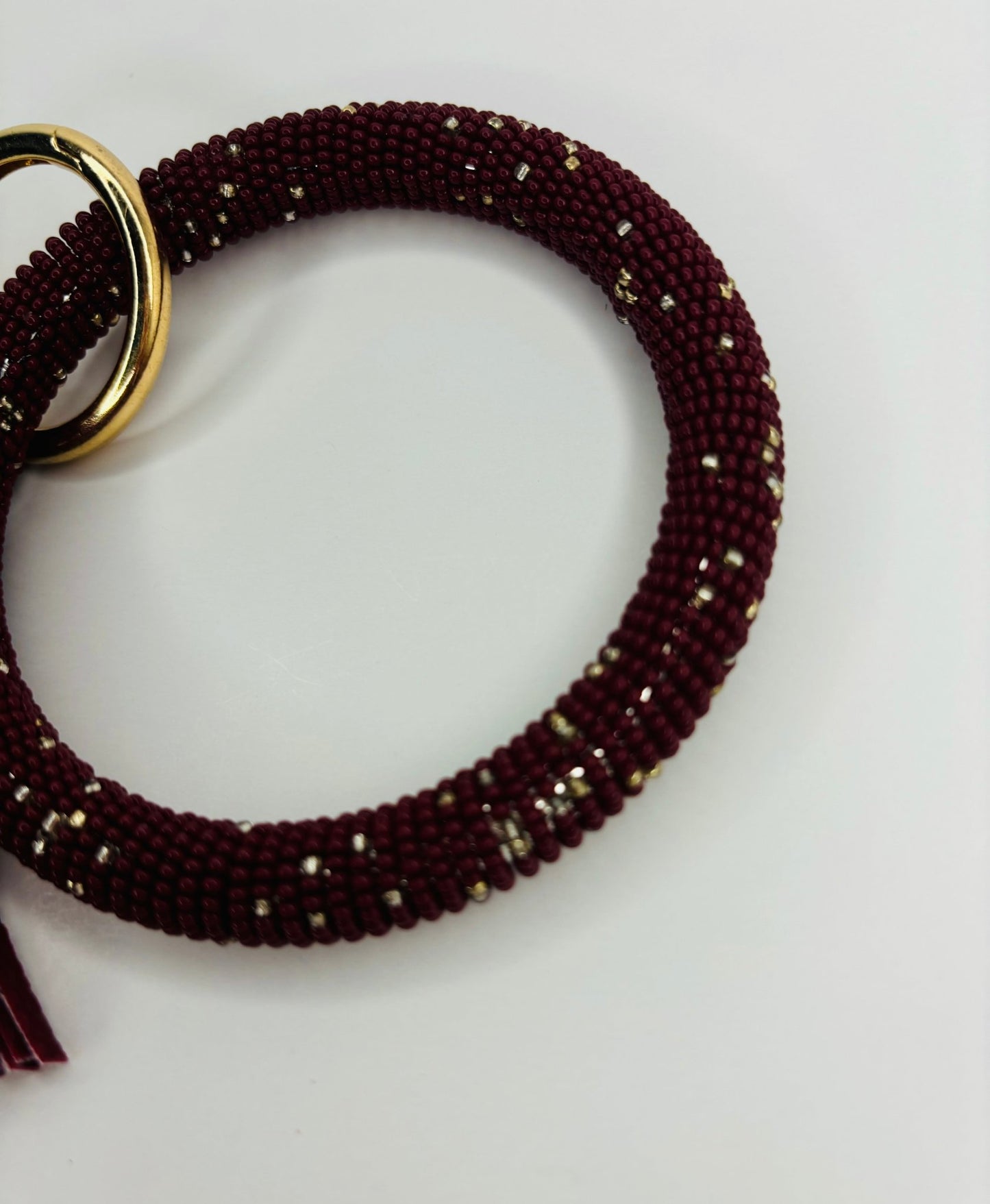 Maroon Beaded Wristlet, Seed Bead wrap, maroon wristlet with maroon tassel - KLC by Karelyn D