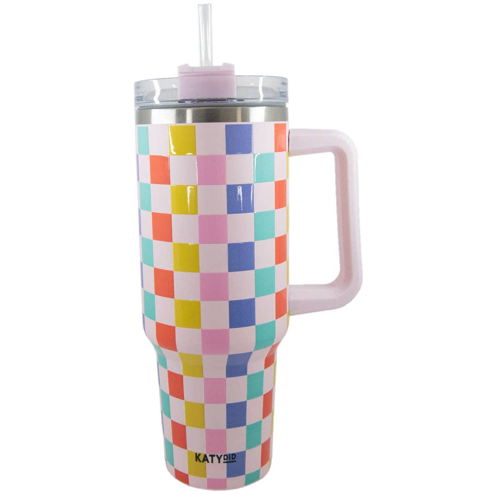 Multicolored Checkered Coffee Tumbler Cup - KLC by Karelyn D