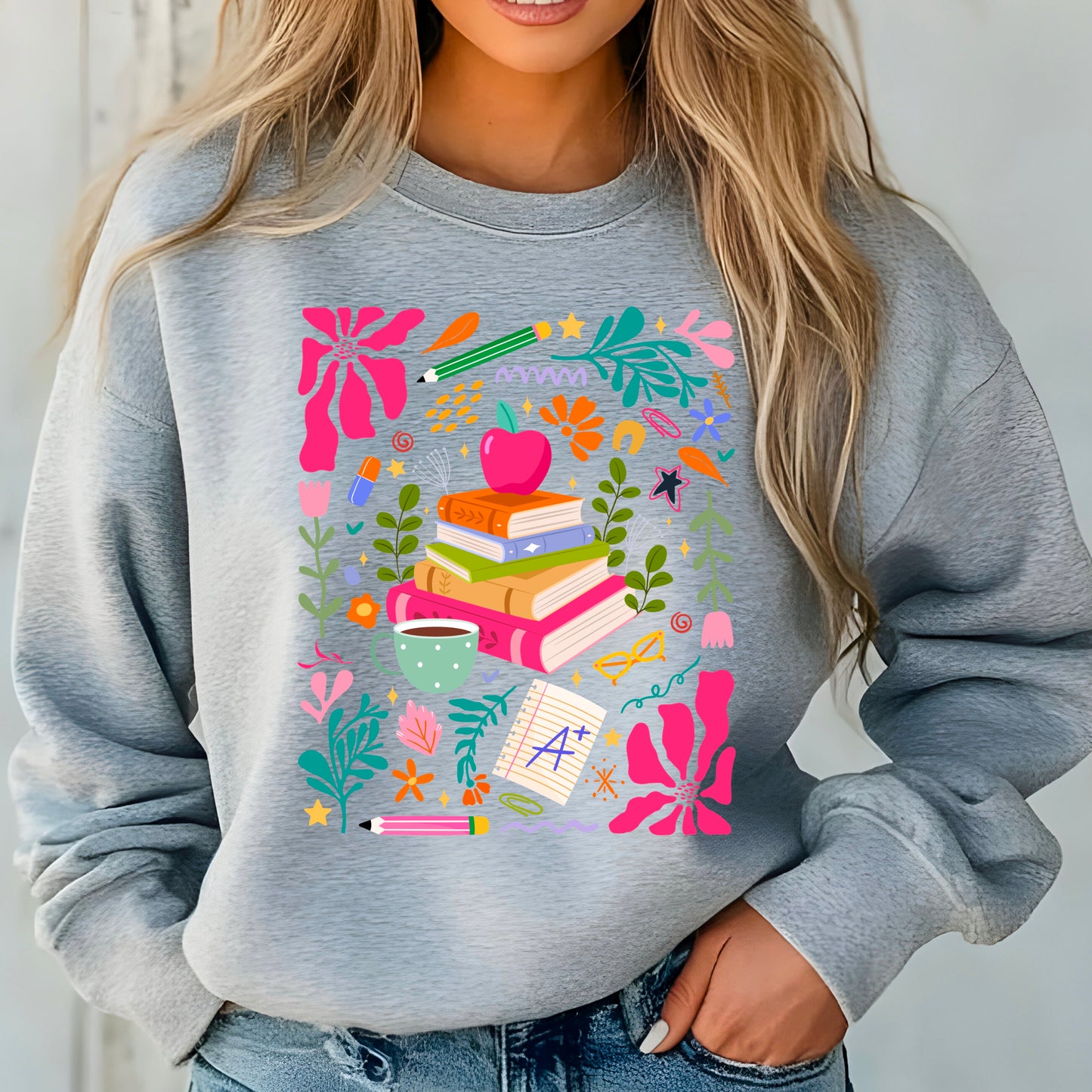 Super Cute and Bright Teacher Collage Grey Sweatshirt