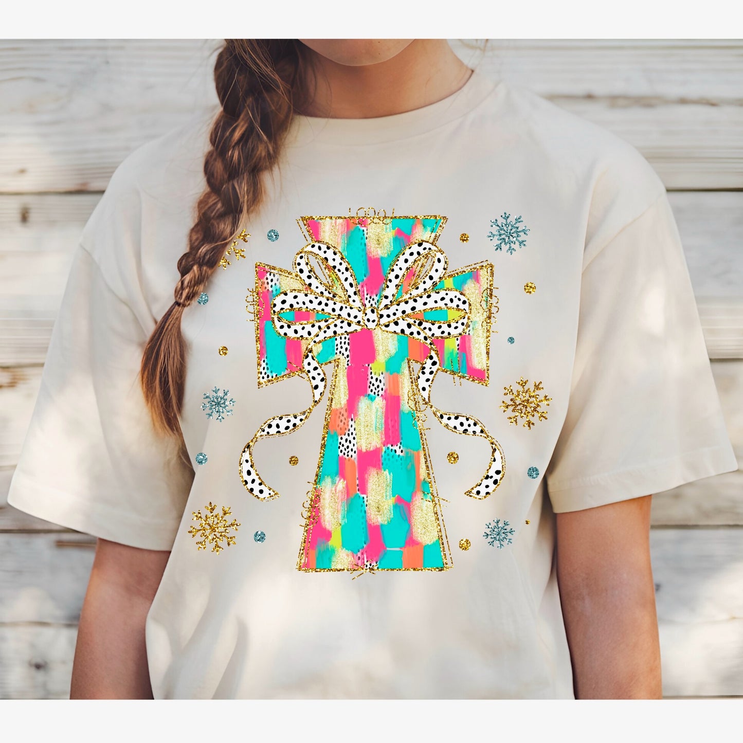 Youth Colorful Cross & Snowflake T-Shirt