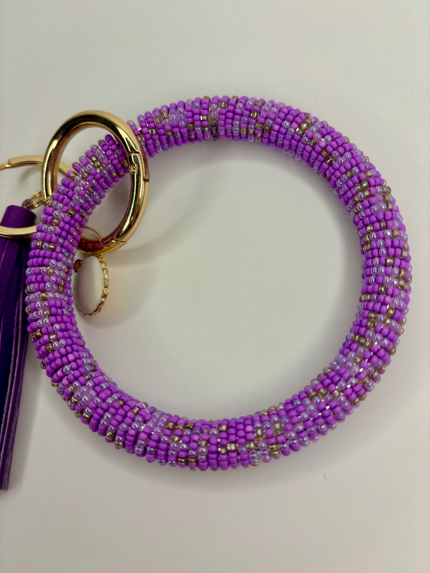 Purple Beaded Wristlet, Seed Bead wrap, Purple wristlet with purple tassel