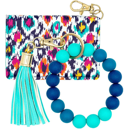 Wallet and wristlet Keychain Aztec Ocean, Turquoise Aqua Wristlet