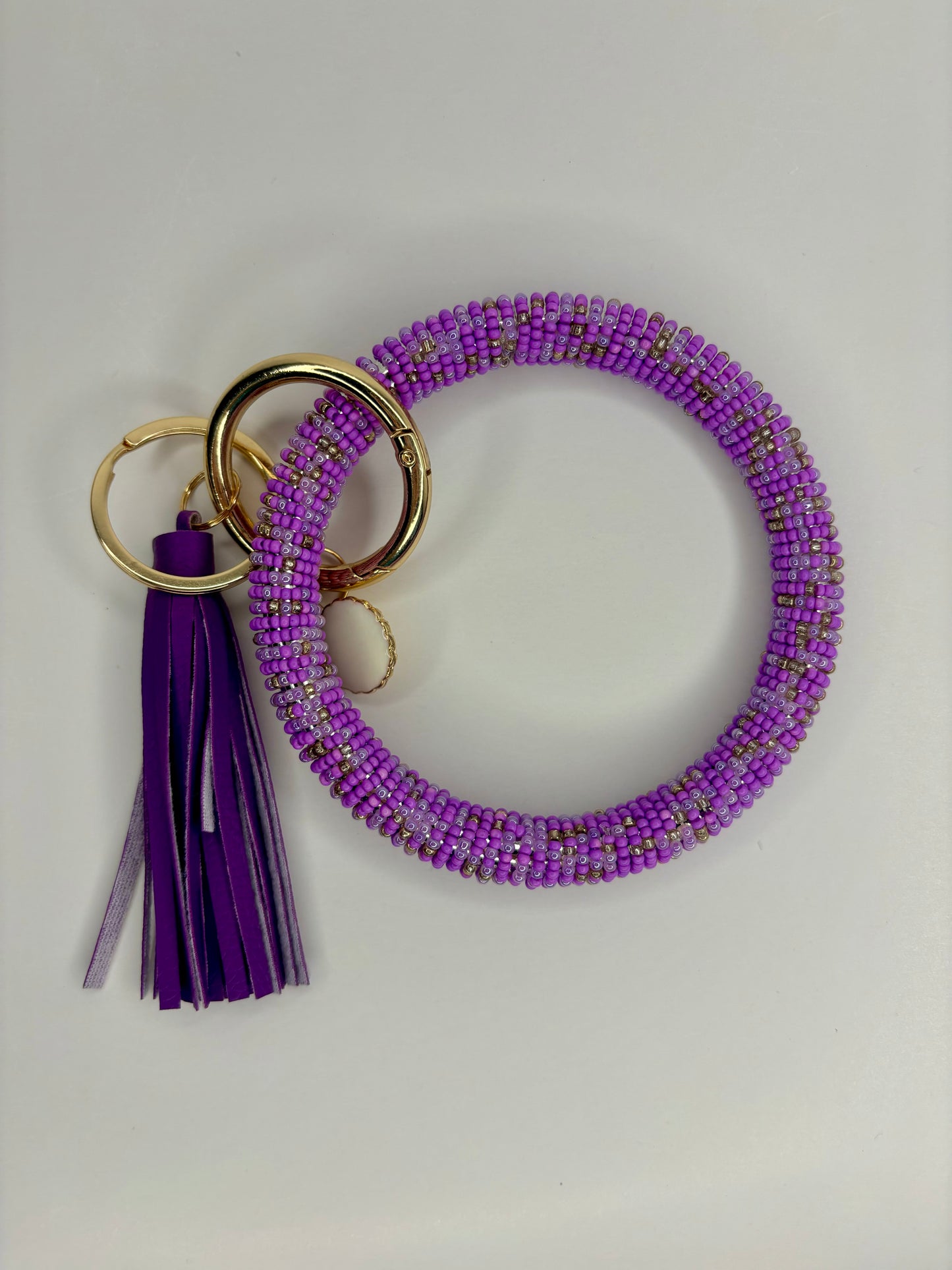 Purple Beaded Wristlet, Seed Bead wrap, Purple wristlet with purple tassel