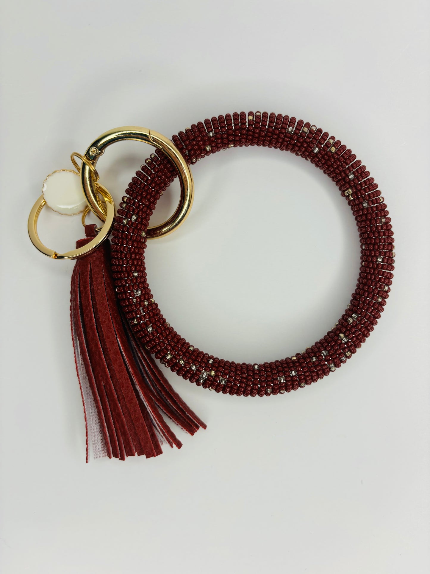 Maroon Beaded Wristlet, Seed Bead wrap, maroon wristlet with maroon tassel