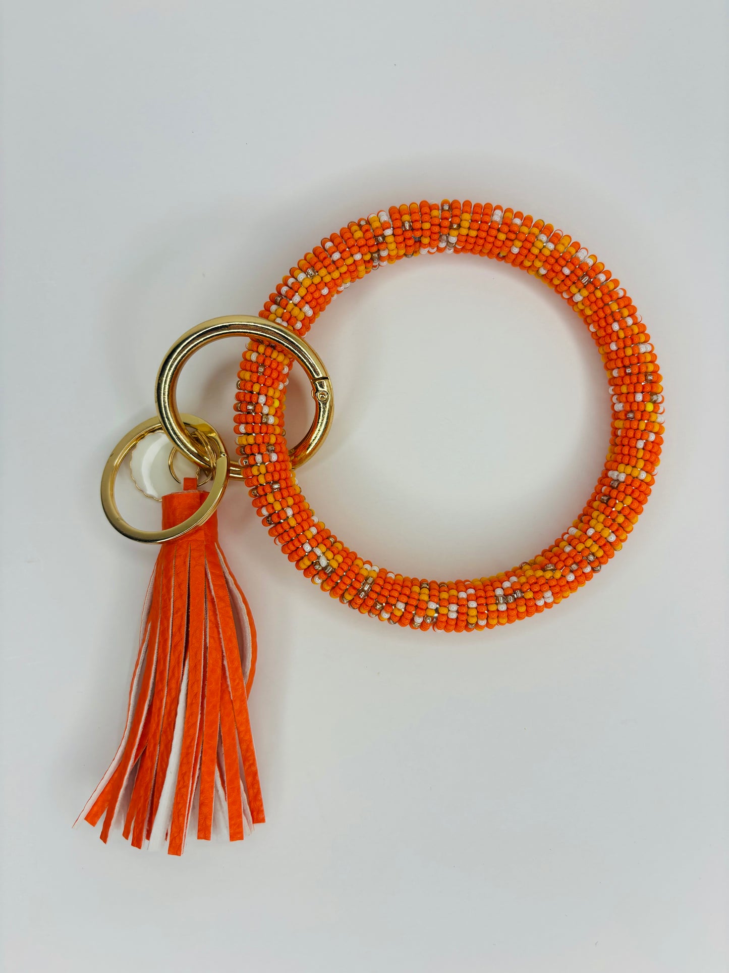 Orange Beaded Wristlet, Seed Bead wrap, orange wristlet with matching orange tassel