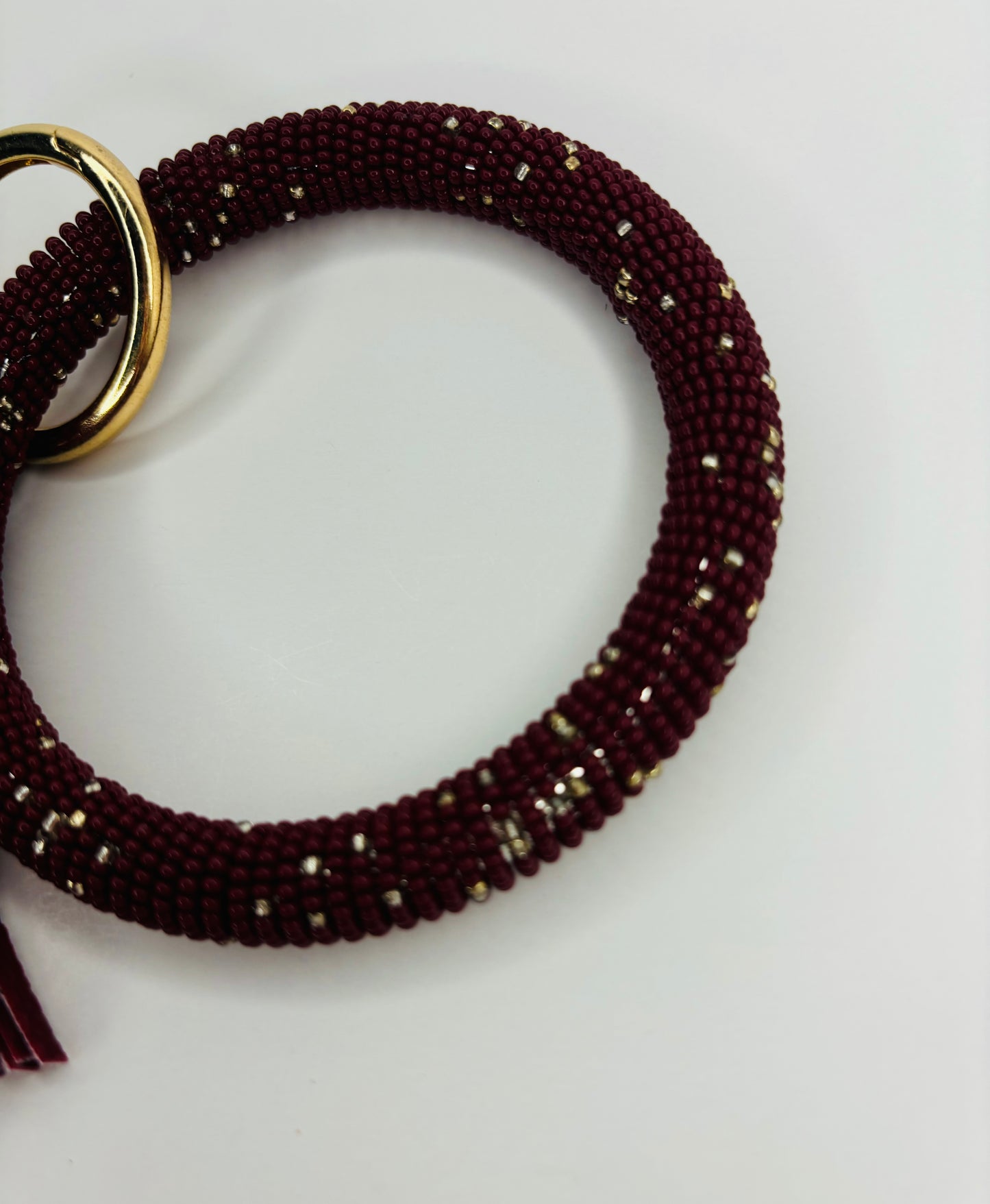 Maroon Beaded Wristlet, Seed Bead wrap, maroon wristlet with maroon tassel