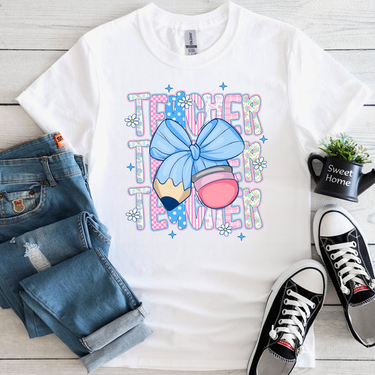 Pencil Bow Teacher Tee