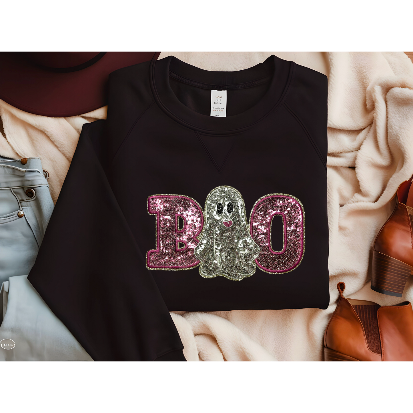 Rose Sequin Ghost Boo Sweatshirt