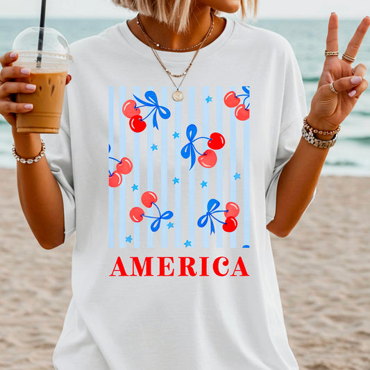 Coquette Cherries Patriotic Tee