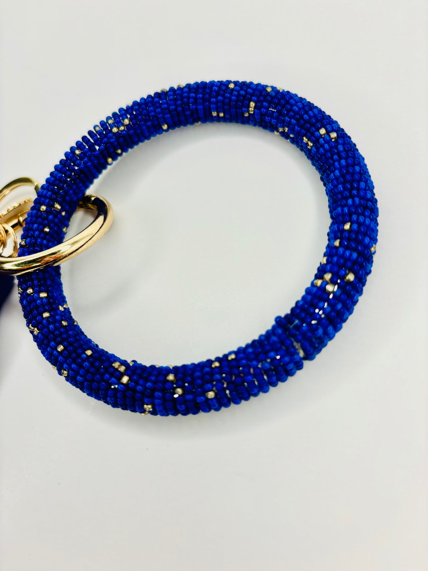 Royal Blue Beaded Wristlet, Seed Bead wrap, Royal Blue wristlet with matching royal blue tassel