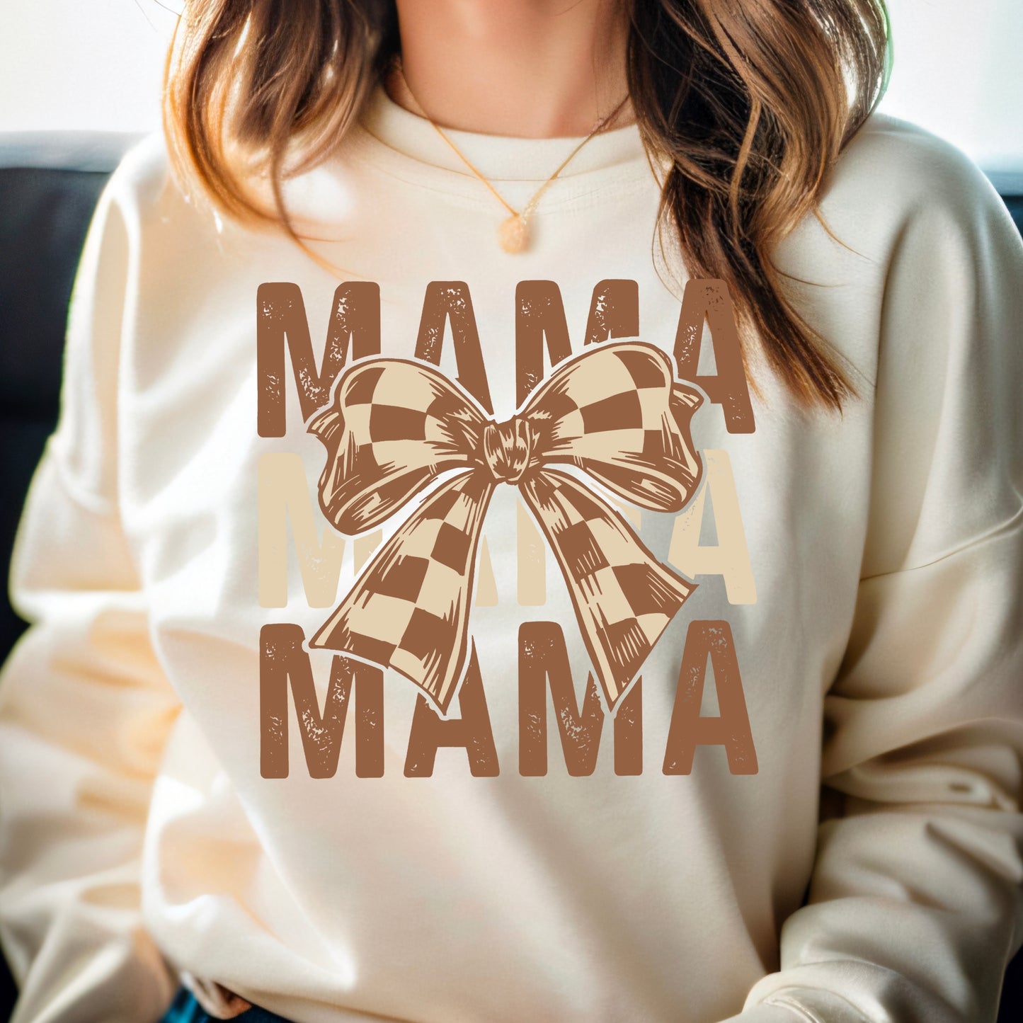 Women’s Mama Checkered Bow Sweatshirt