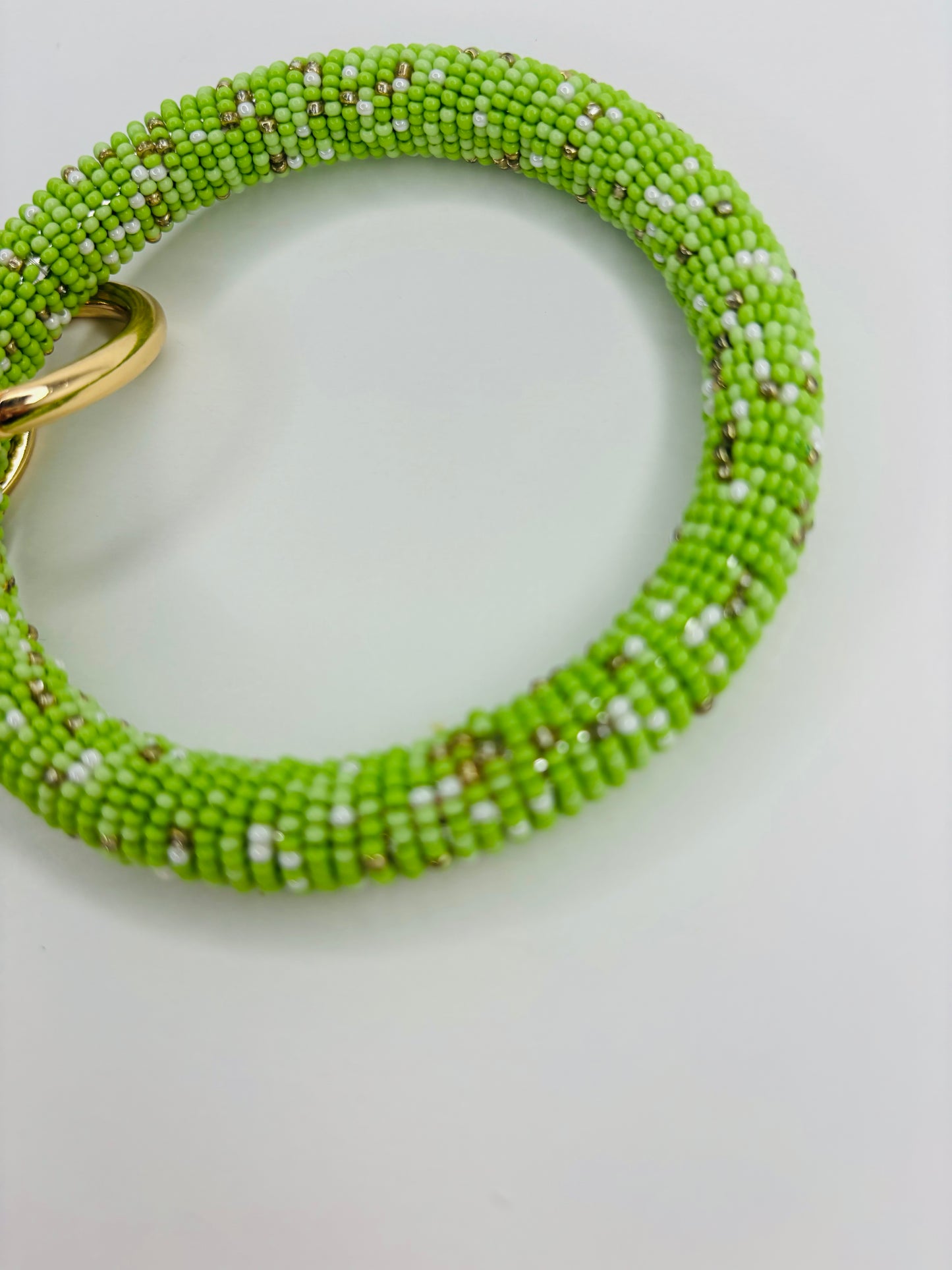 Lime green Beaded Wristlet, Seed Bead wrap, lime green wristlet with matching lime green tassel