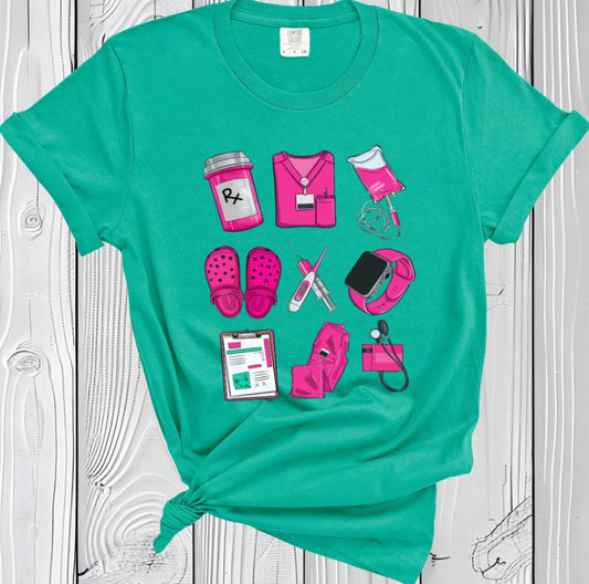 Nurse Hot Pink Collage Shirt