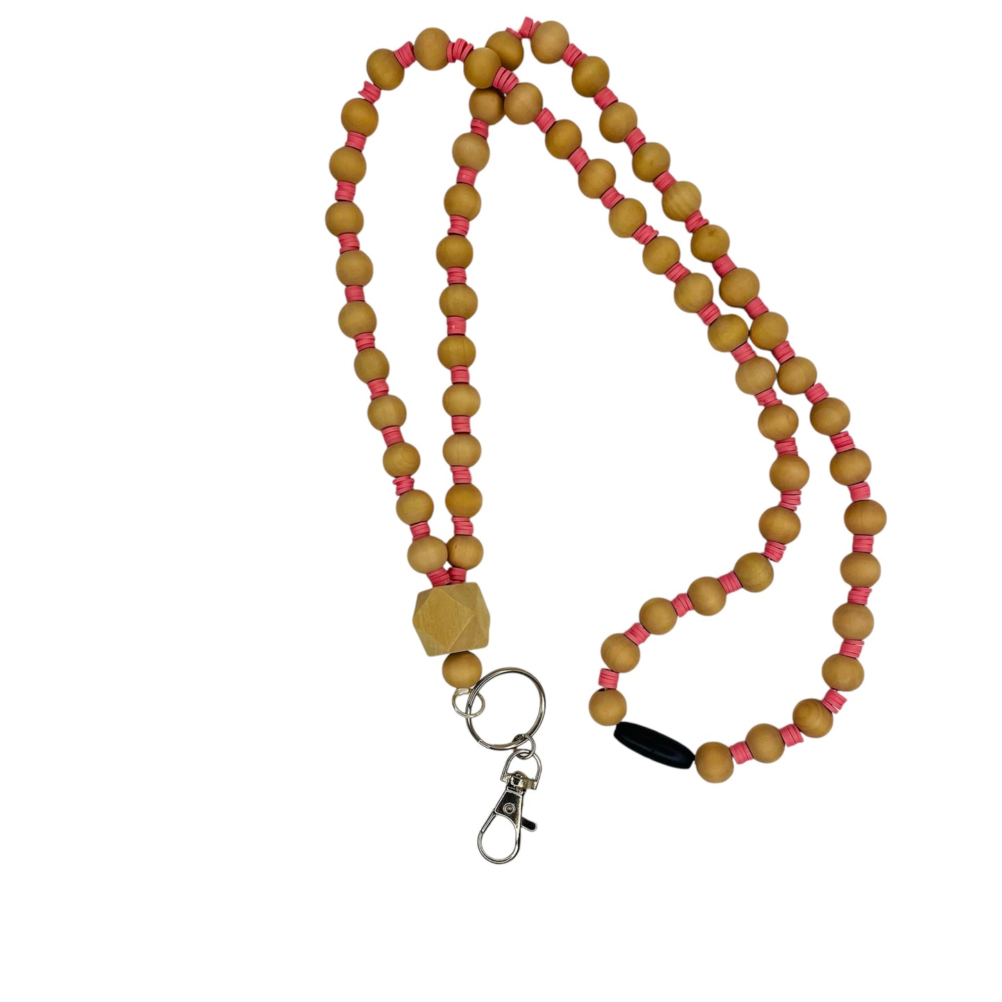 Wooden beaded lanyards with heishi beads and breakaway clasp