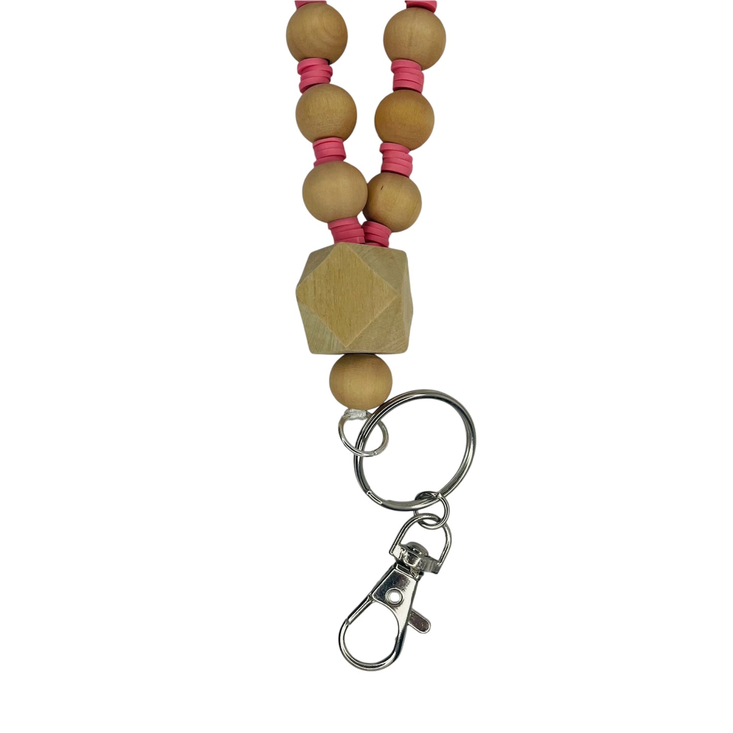 Wooden beaded lanyards with heishi beads and breakaway clasp