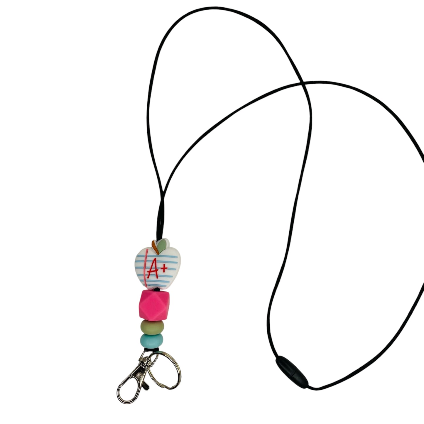 Silicone beaded lanyard with A+ silicone bead, and other coordinating beads with breakaway clasp