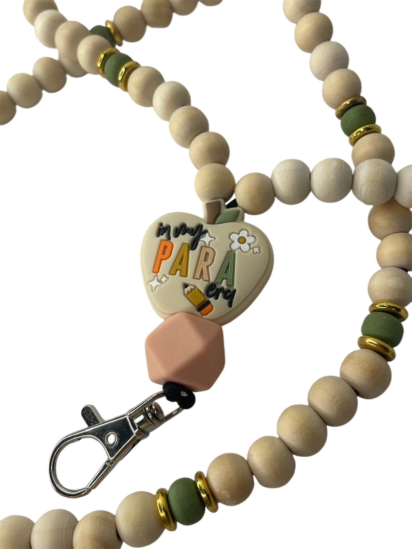 Muted Retro Wooden Beaded Lanyard with 'In My Para Era' Apple Focal Bead