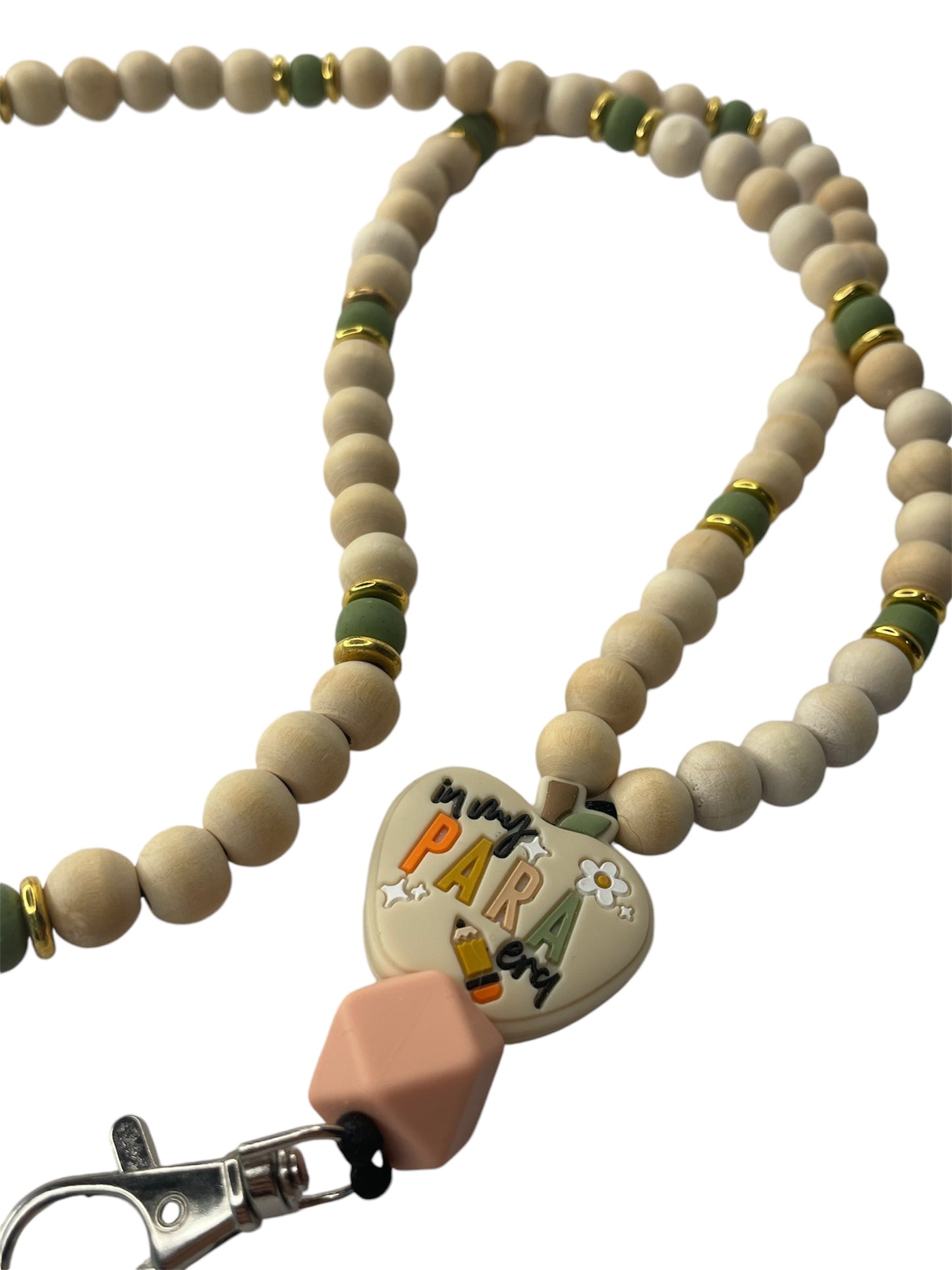 Muted Retro Wooden Beaded Lanyard with 'In My Para Era' Apple Focal Bead