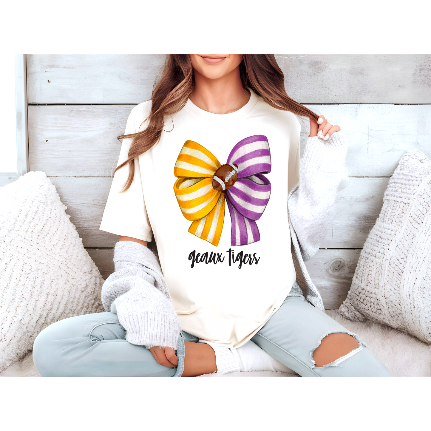 Purple and Gold Football Bow T-shirt