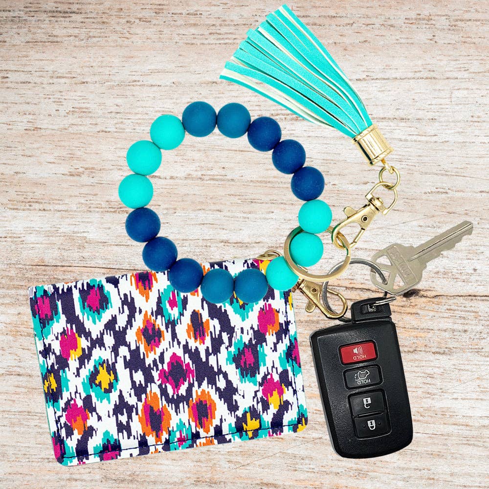 Wallet and wristlet Keychain Aztec Ocean, Turquoise Aqua Wristlet