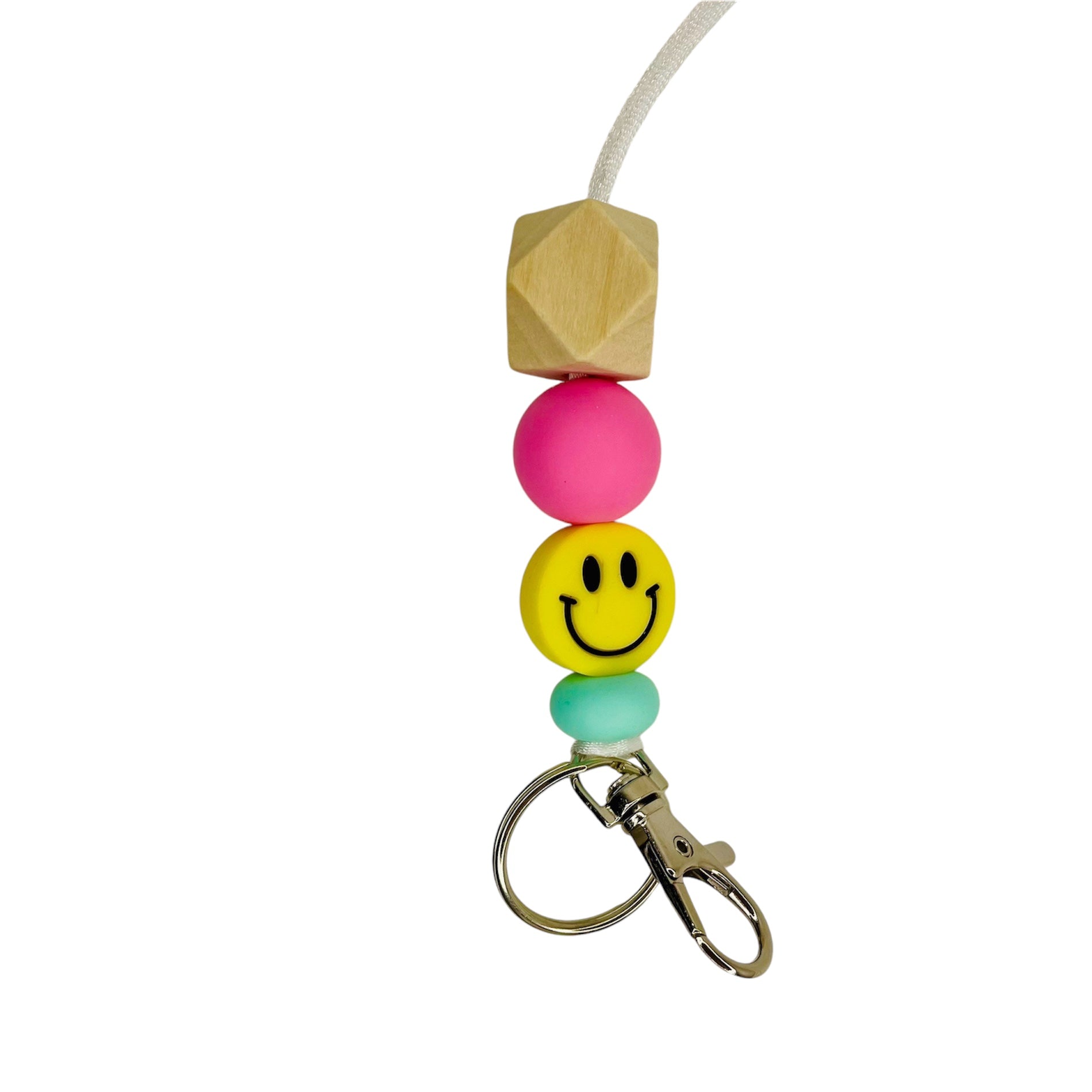 Beaded lanyard with happy face yellow bead, and coordinating beads, teachers and students lanyard, with breakaway clasp - KLC by Karelyn D