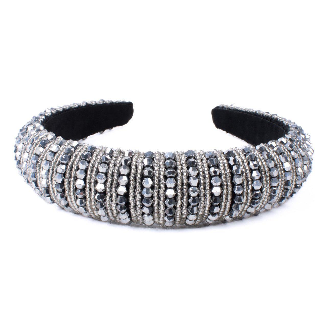 Black Beaded Padded Headband with Pearls & Rhinestones - KLC by Karelyn D