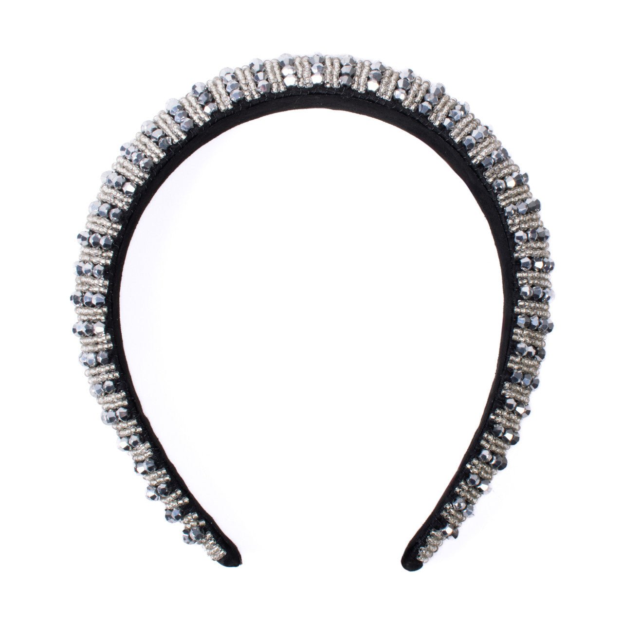 Black Beaded Padded Headband with Pearls & Rhinestones - KLC by Karelyn D