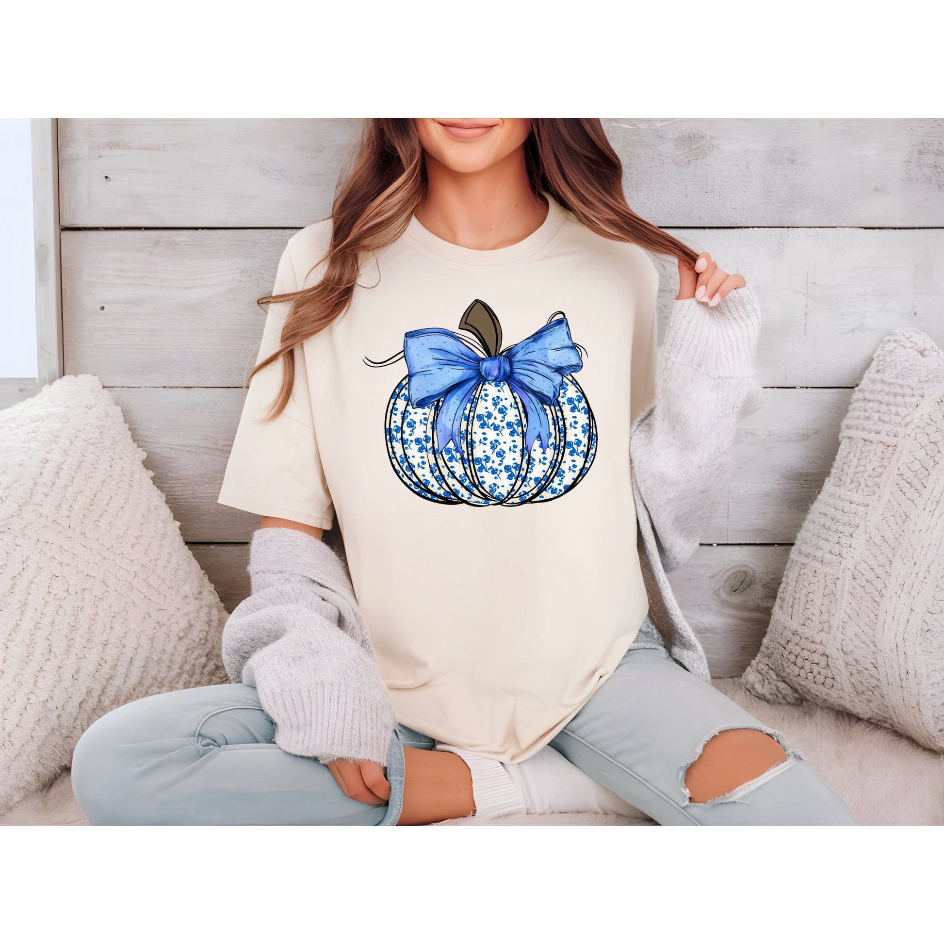 Blue Chinoiserie Pumpkin T-shirt - KLC by Karelyn D