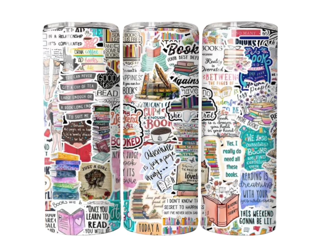 Book lover 20 oz Tumbler, 20 skinny tumbler, book quotes, Book collage tumbler - KLC by Karelyn D