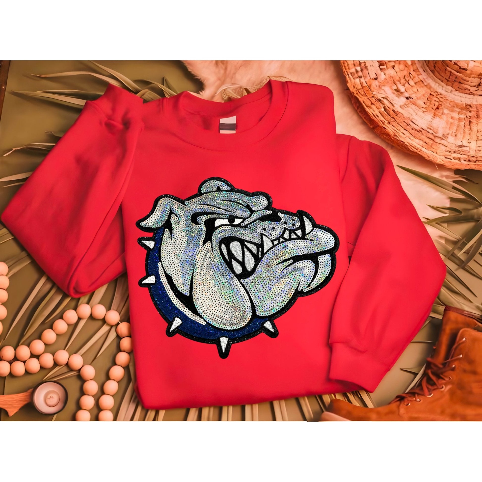 Bulldog Sequin Sweatshirt, Sequin patch sweatshirt, bulldog apparel - KLC by Karelyn D