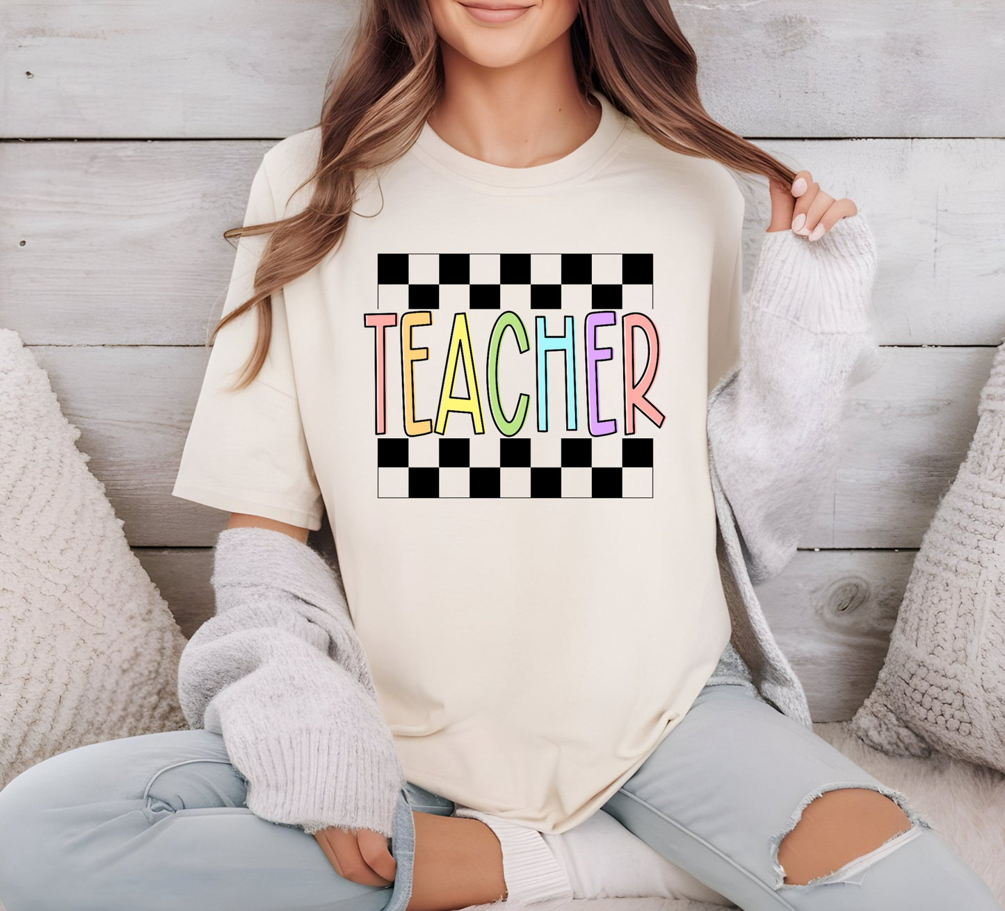 Checkered Teacher T-shirt - KLC by Karelyn D