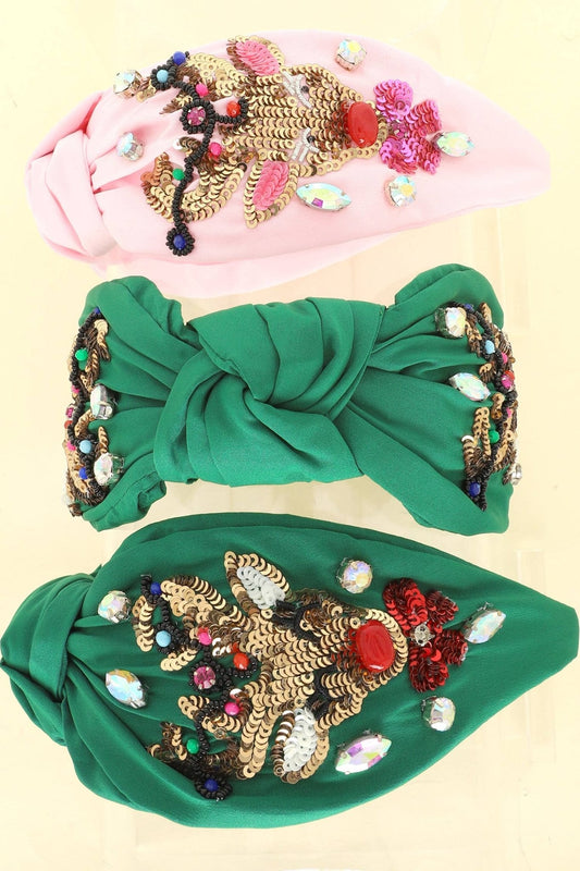 Christmas Jeweled Reindeer Top Knotted Headband - KLC by Karelyn D