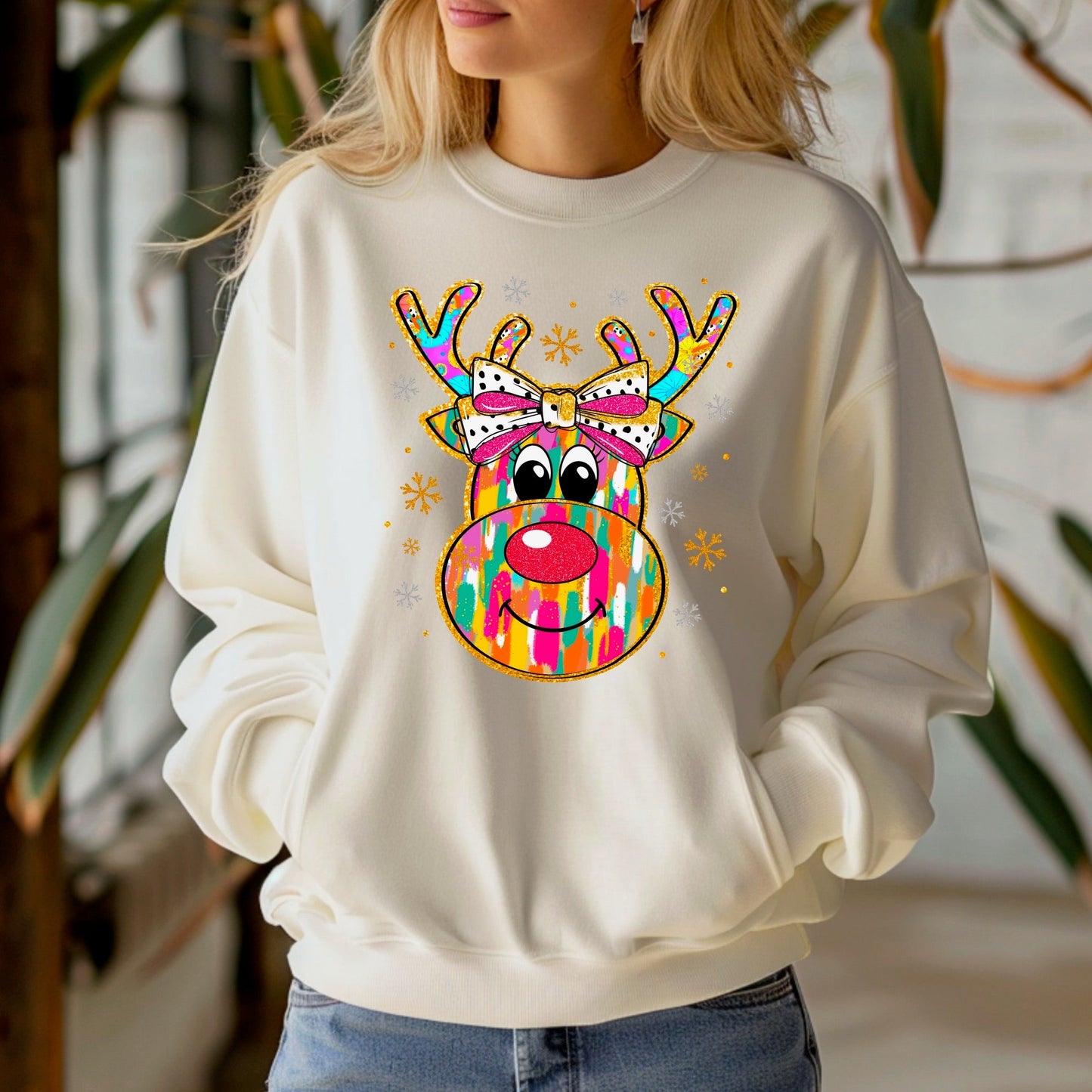 Colorful Reindeer Christmas Sweatshirt - KLC by Karelyn D