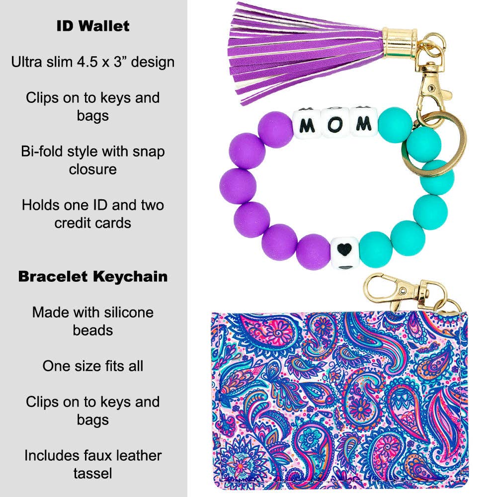 COMBO ID Wallet and wristlet Keychain Mom - Paisley - KLC by Karelyn D