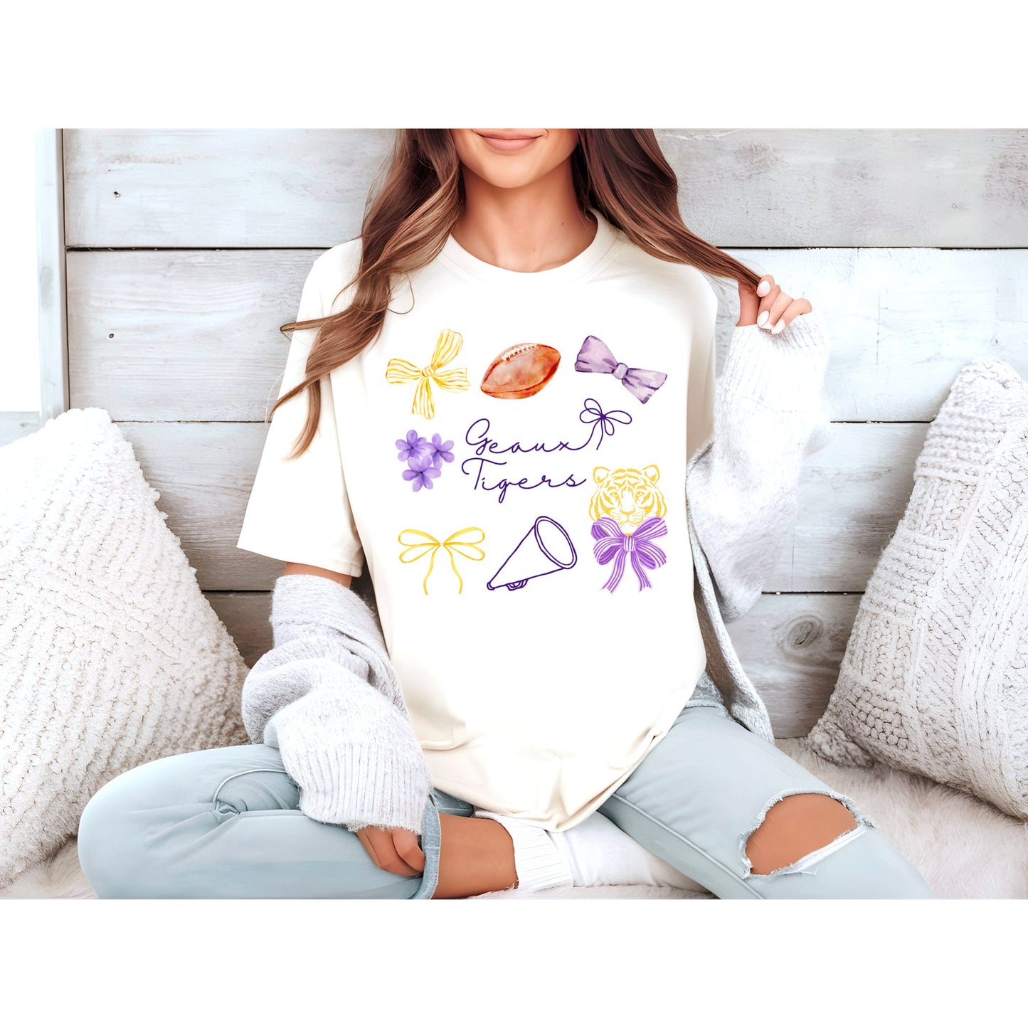 Coquette Purple and Gold Football Bow T-shirt - KLC by Karelyn D