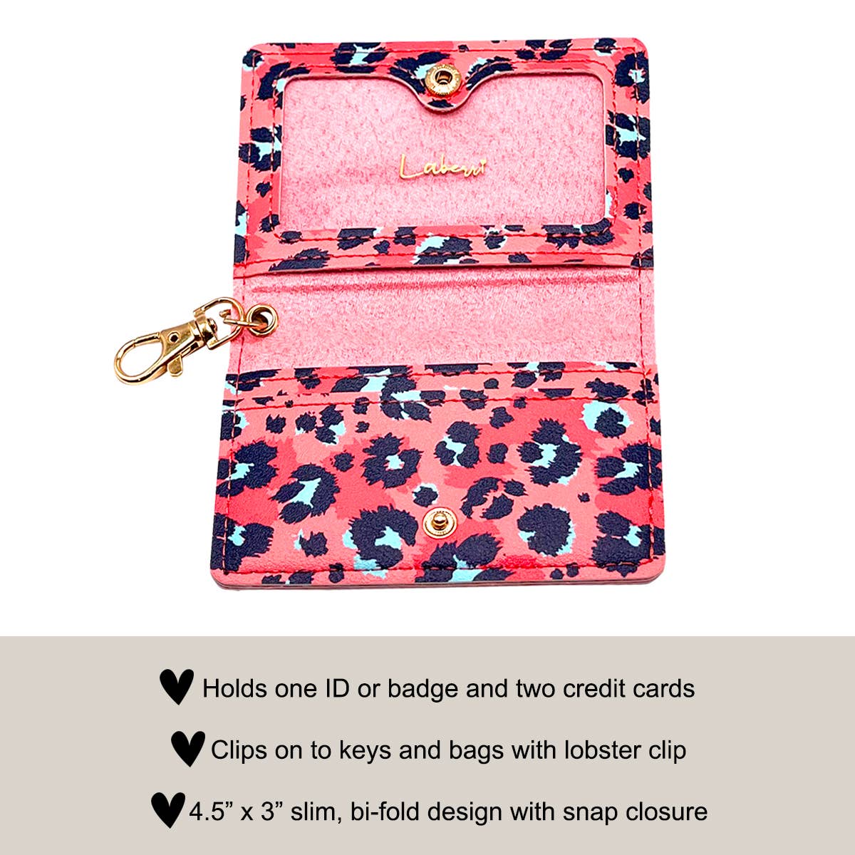 Slim Travel ID Wallet Keychain - Coral Leopard