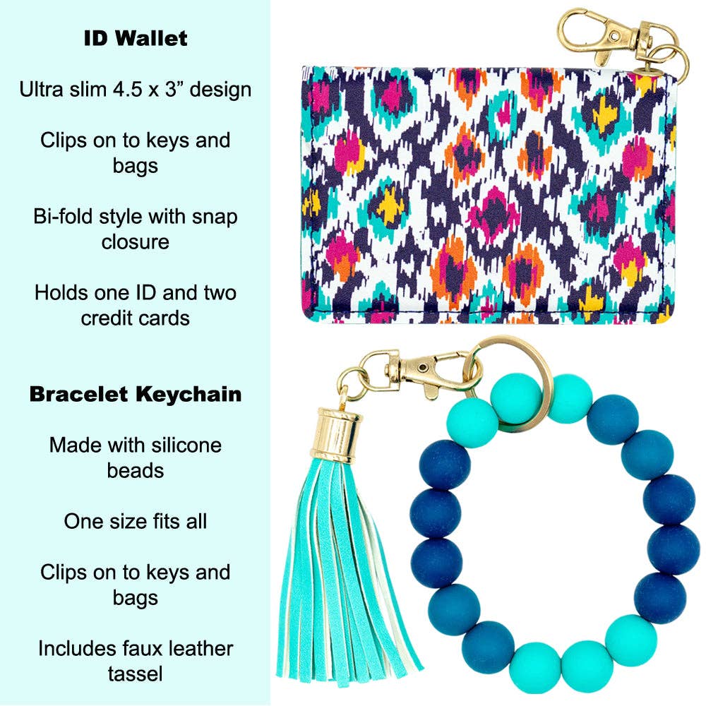 Wallet and wristlet Keychain Aztec Ocean, Turquoise Aqua Wristlet