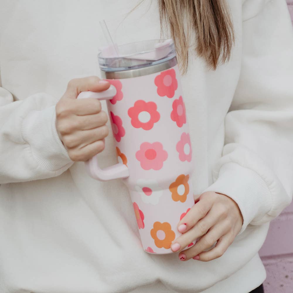 Groovy Flowers Tumbler Cup with Handle - KLC by Karelyn D