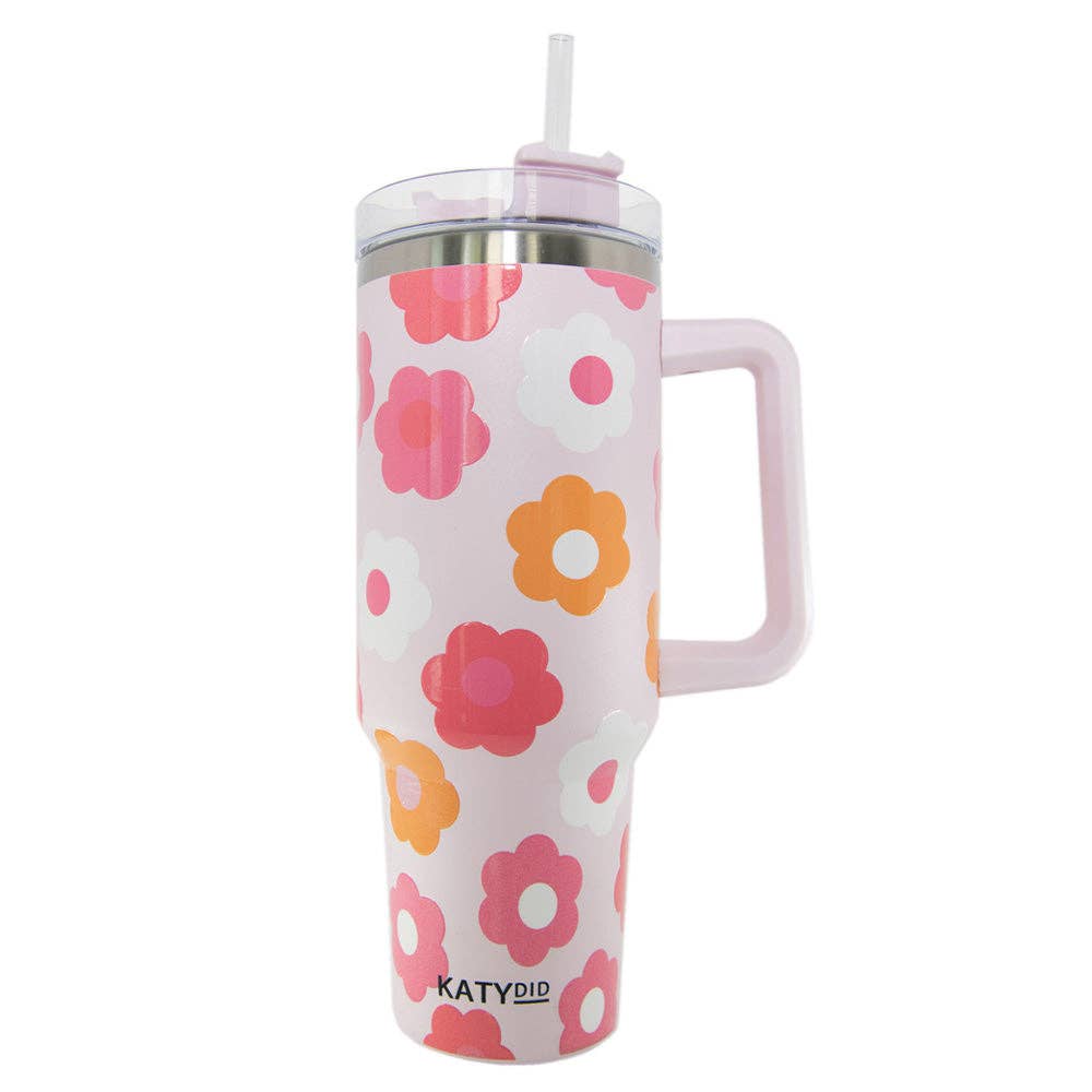 Groovy Flowers Tumbler Cup with Handle - KLC by Karelyn D